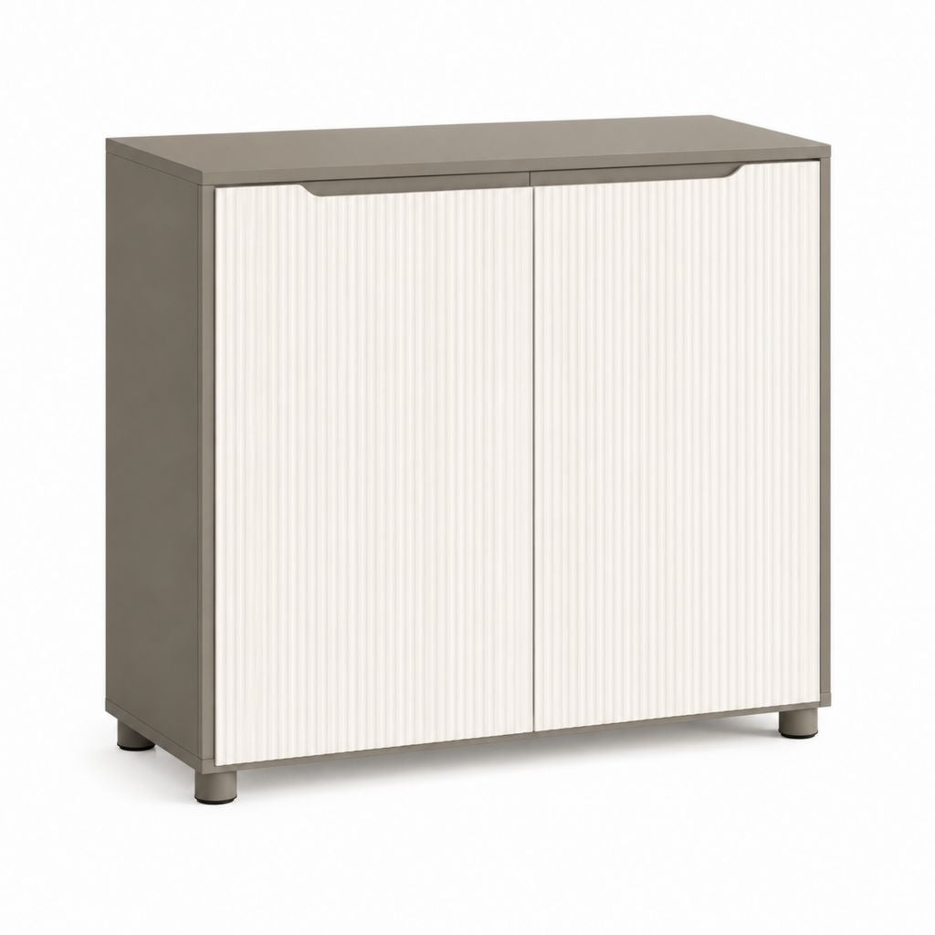 Sideboard mit 2 Türen Taupe Weiß Spanplatte MDF rechteckig 80 x 40 x 90 cm