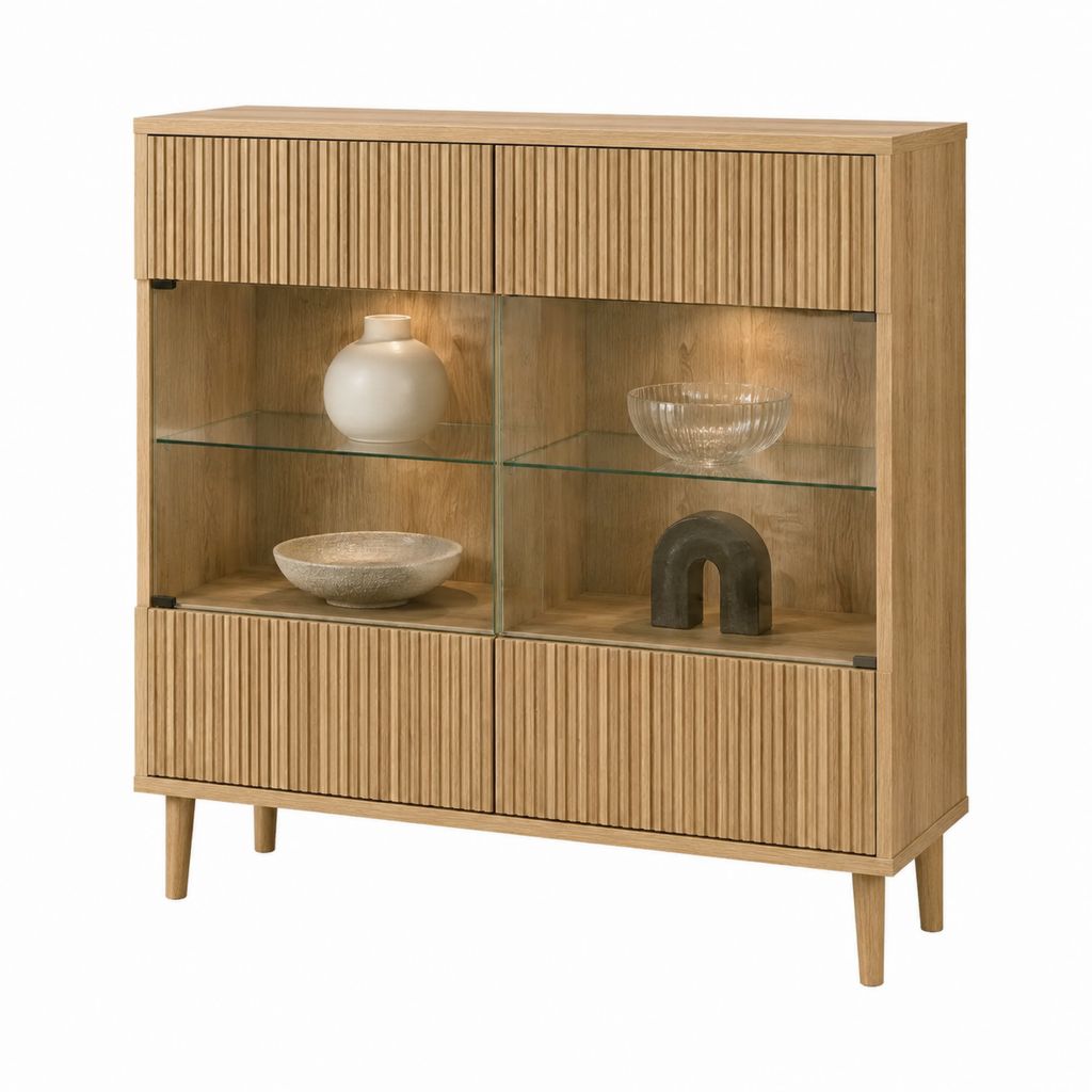 Vitrine Sideboard Eiche natur mit Glas rechteckig 100 x 40 x 150 cm