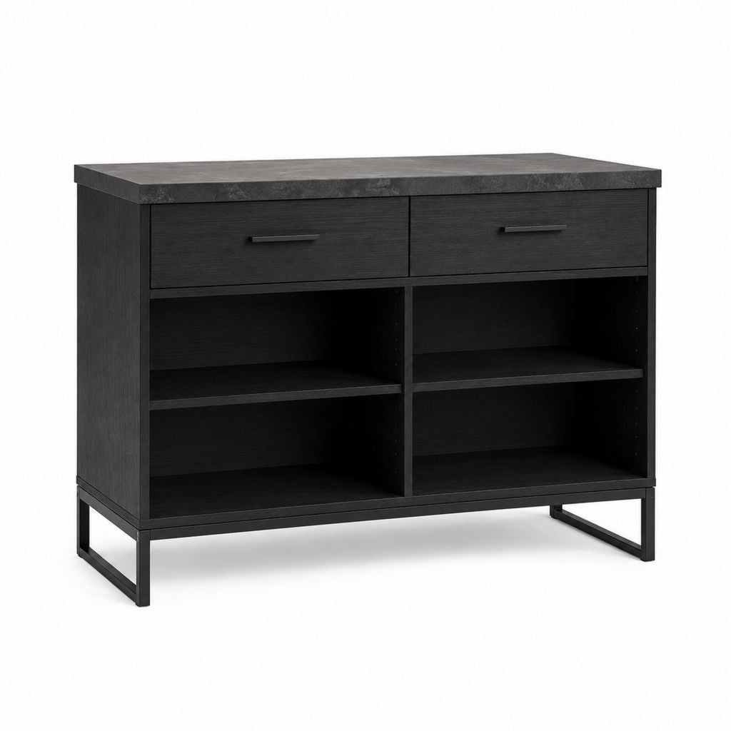 Kücheninsel Schwarz aus MDF und Stahl rechteckig mit 2 Schubladen 120 x 60 x 90 cm