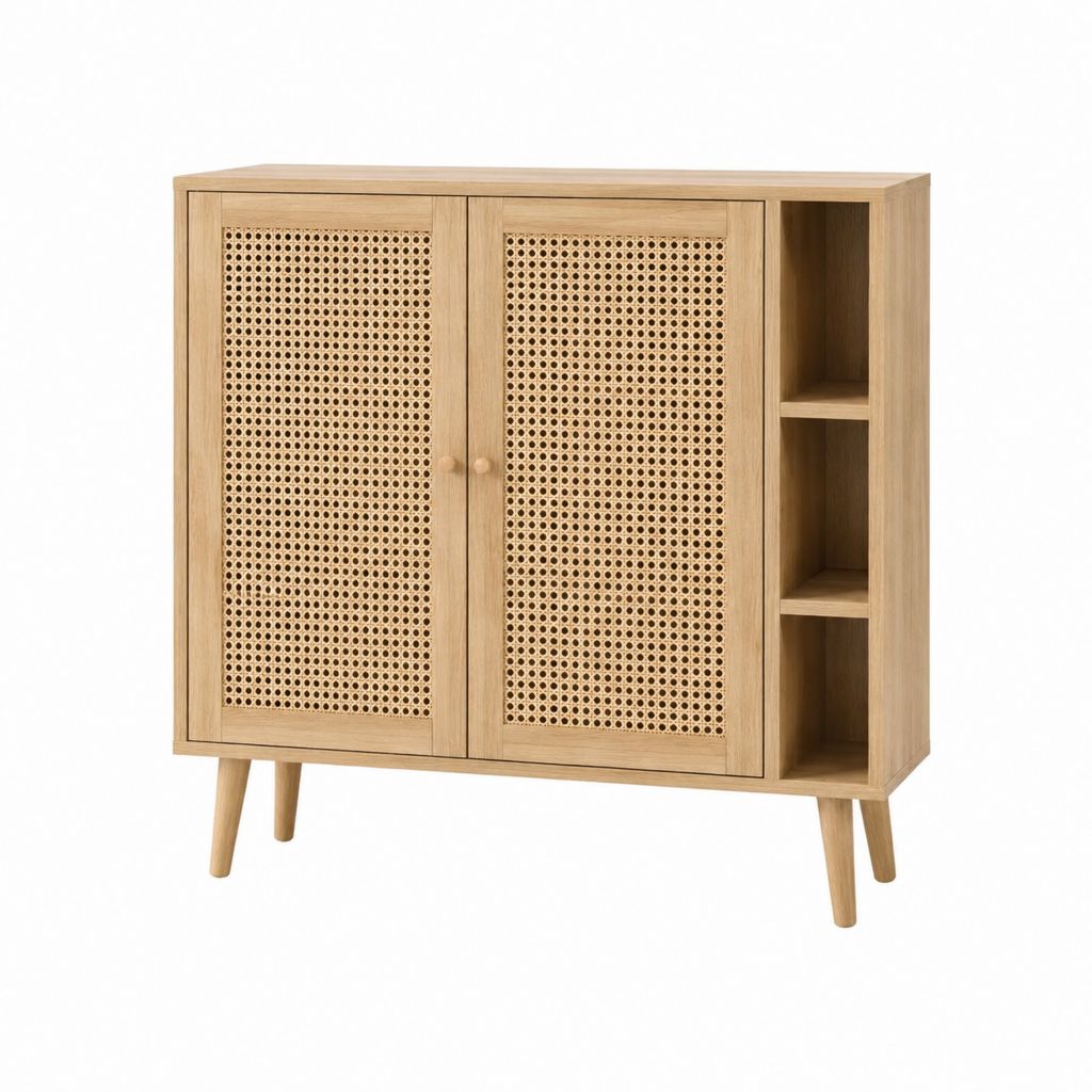 Sideboard mit Rattangeflecht Natur Eichenfurnier rechteckig 100 x 40 x 110 cm