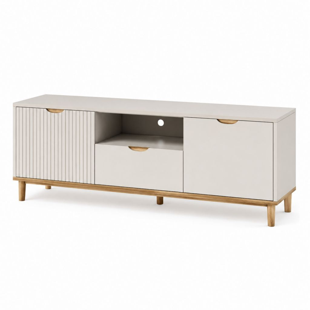 TV-Lowboard Weiß MDF und Gummibaumholz Rechteckig 160 x 40 x 55 cm