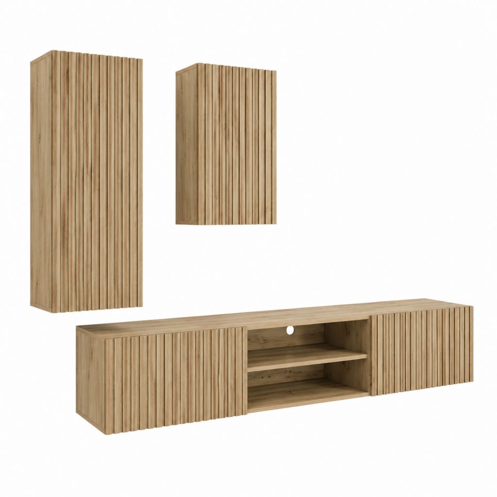 TV-Wohnwand 3-teilig in Eichefarben aus Spanplatte rechteckig mit Lowboard 180 x 40 x 45 cm