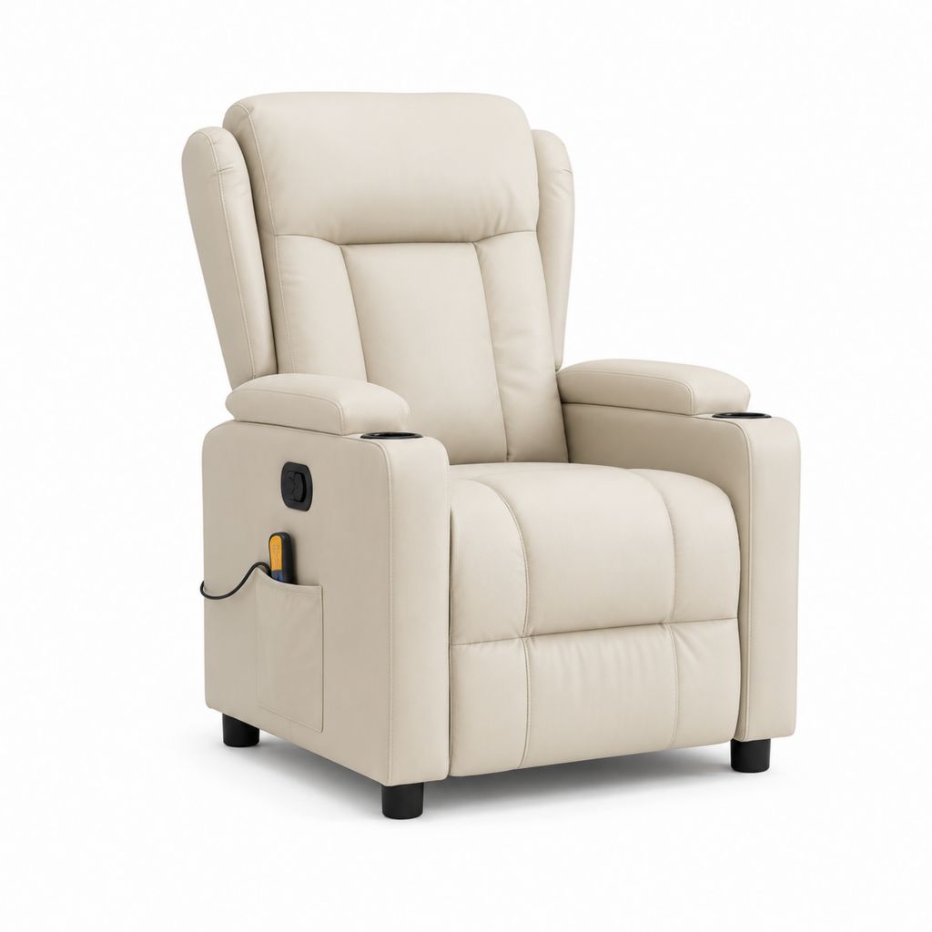 Elektrischer Relaxsessel Creme PU-Kunstleder mit Liegefunktion 86 x 92 x 102 cm