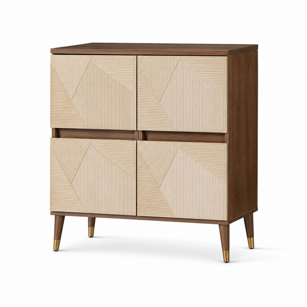 Sideboard mit 4 Türen in Walnuss und Beige aus MDF 100 x 40 x 120 cm