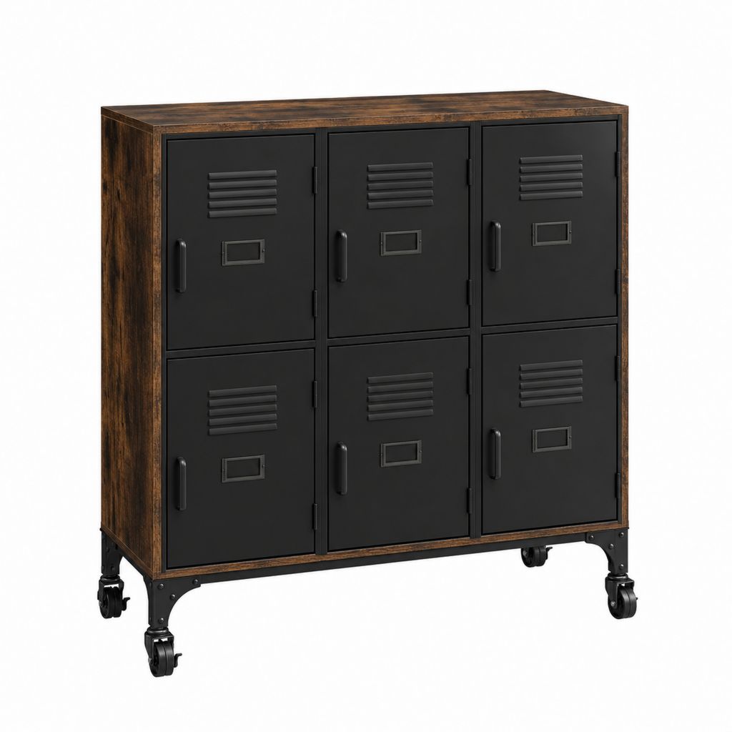 Sideboard mit 6 Türen Schwarz Dunkelbraun MDF Stahl Rechteckig 120 x 40 x 100 cm