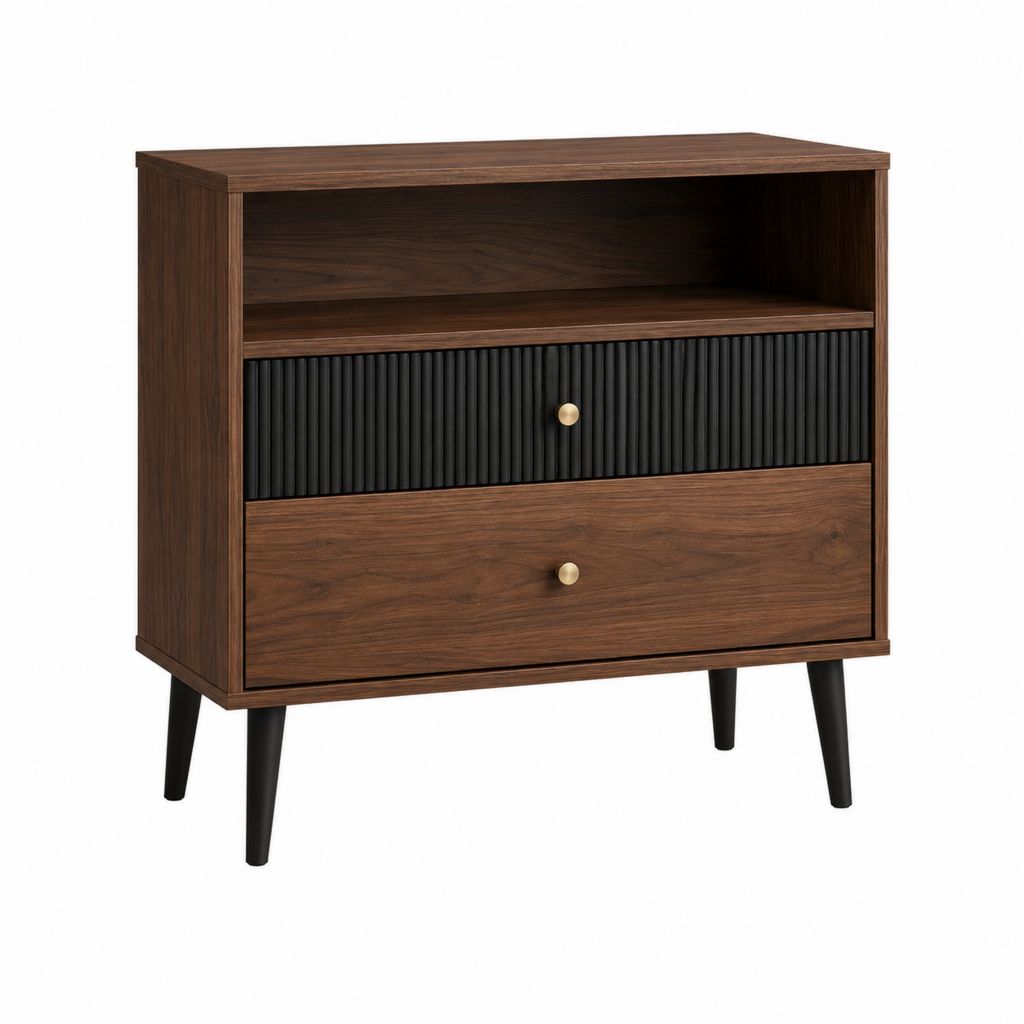 Sideboard mit 2 Schubladen Walnuss Schwarz Spanplatte Rechteckig 80 x 40 x 100 cm