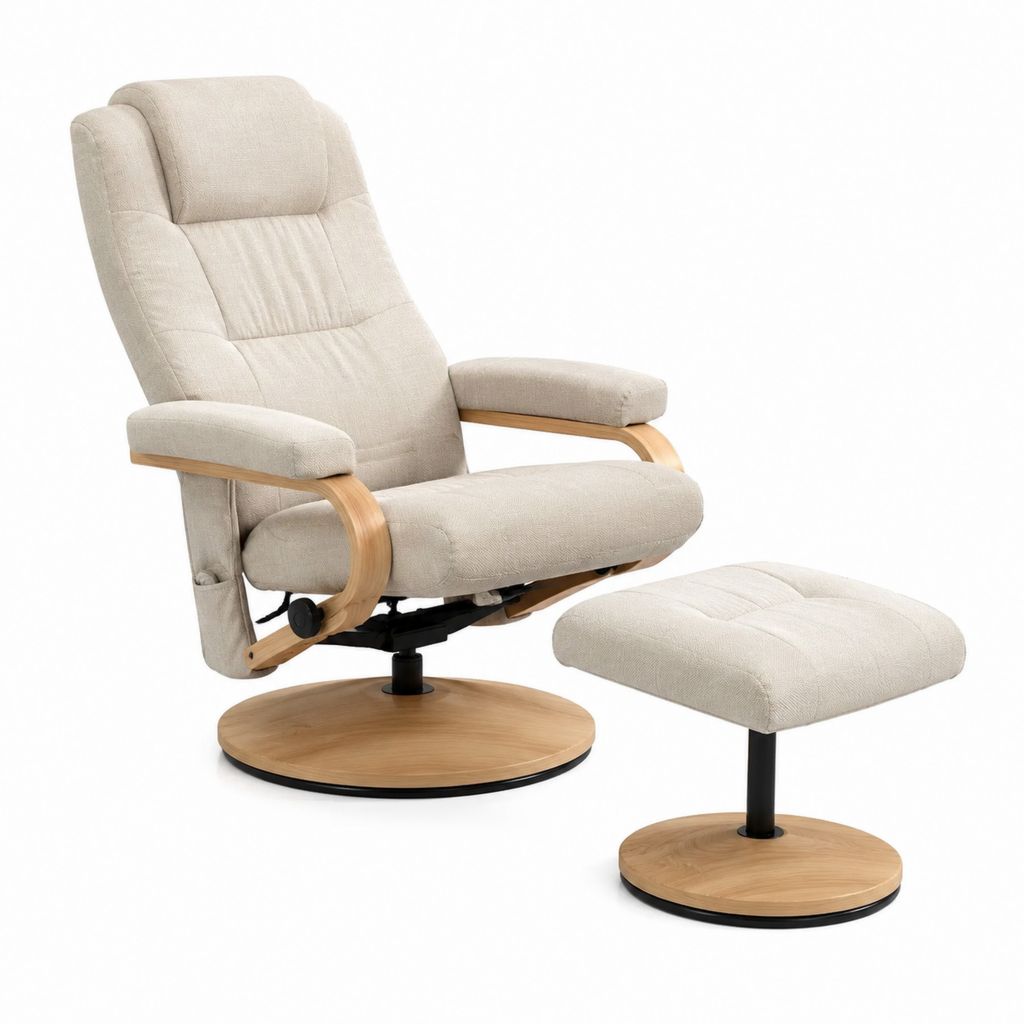 Relaxsessel mit Hocker Beige Polyester Formholz Drehfunktion 78 x 80 x 105 cm
