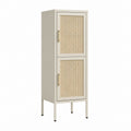 Highboard Aufbewahrungsschrank Beige pulverbeschichteter Stahl Rattan rechteckig 160 x 50 x 40 cm