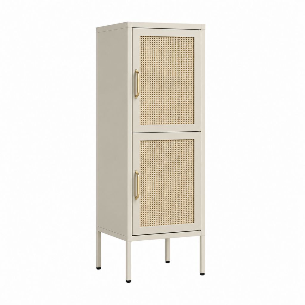Highboard Aufbewahrungsschrank Beige pulverbeschichteter Stahl Rattan rechteckig 160 x 50 x 40 cm