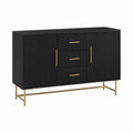 Sideboard Schwarz aus MDF mit geriffelter Front und goldfarbenem Stahlgestell 120 x 40 x 85 cm