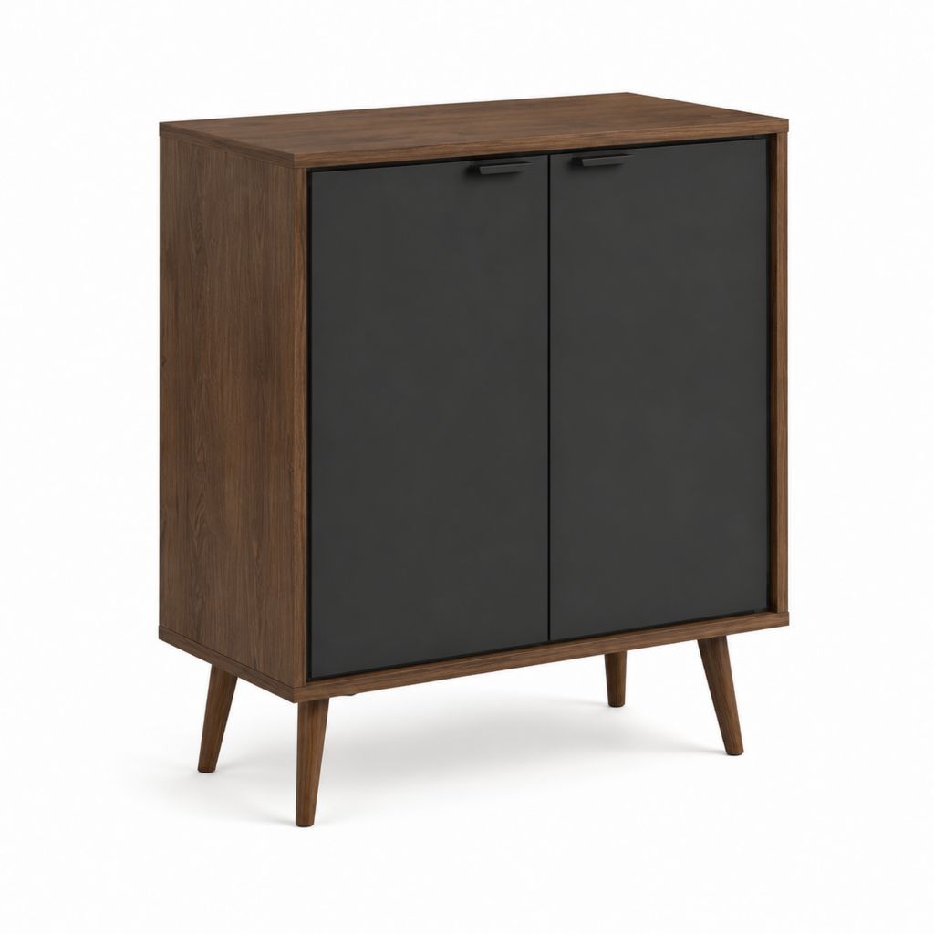 Sideboard mit 2 Türen Walnussoptik Schwarz Spanplatte 80 x 40 x 100 cm