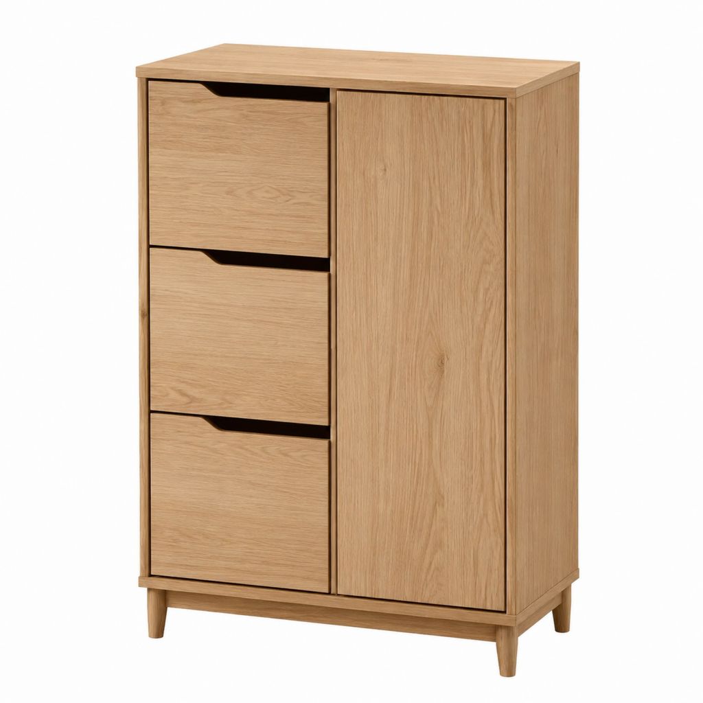 Highboard mit 3 Schubladen und 1 Tür Eiche massiv rechteckig 80 x 40 x 120 cm