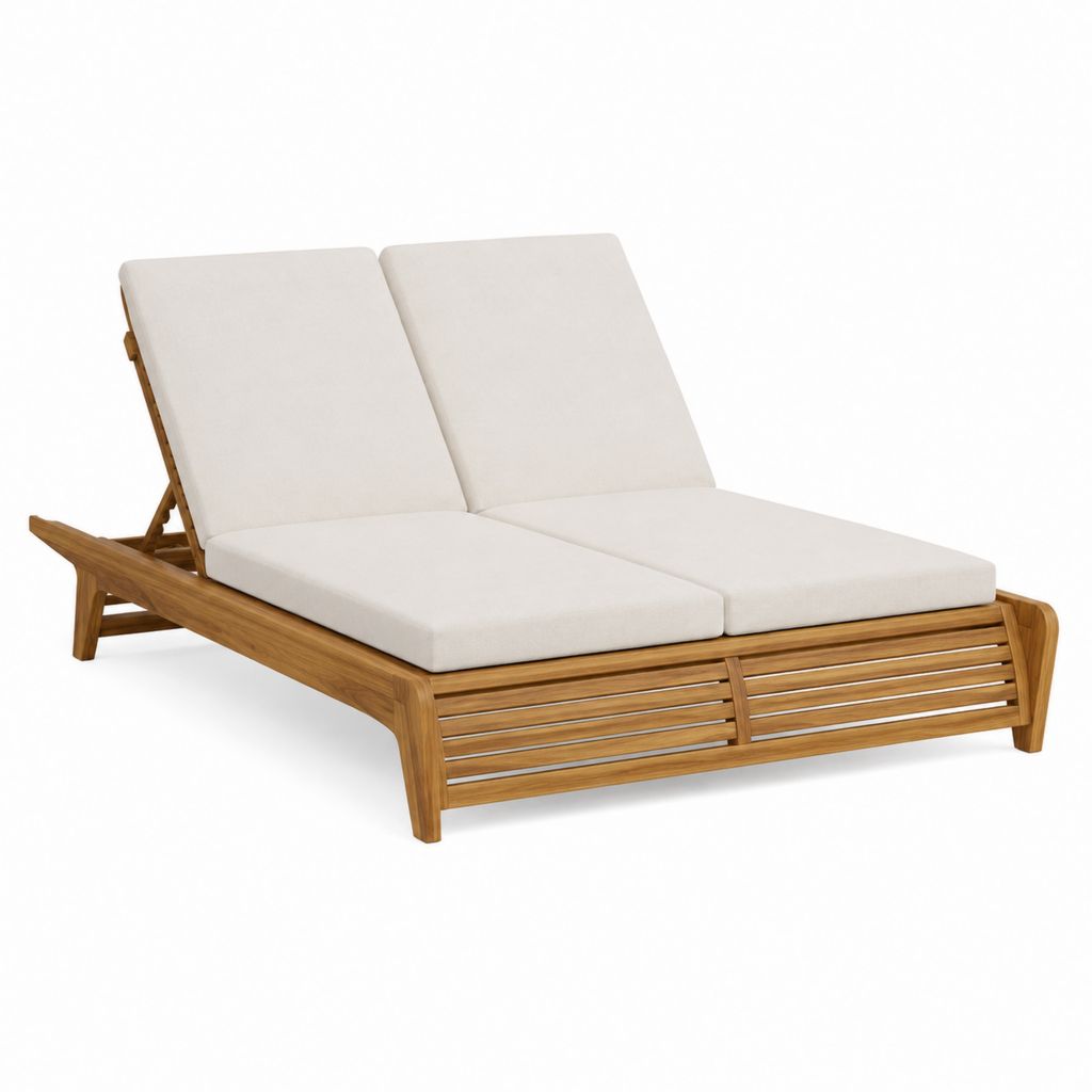 Doppel-Sonnenliege Beige aus massivem Akazienholz mit verstellbaren Rückenlehnen 200 x 140 x 30 cm