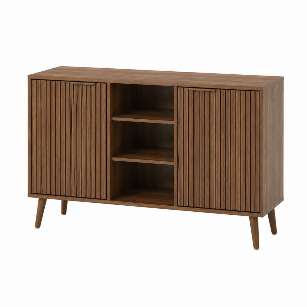 Sideboard Nussbaumfurnier rechteckig mit 2 Türen und 3 offenen Fächern 120 x 40 x 75 cm