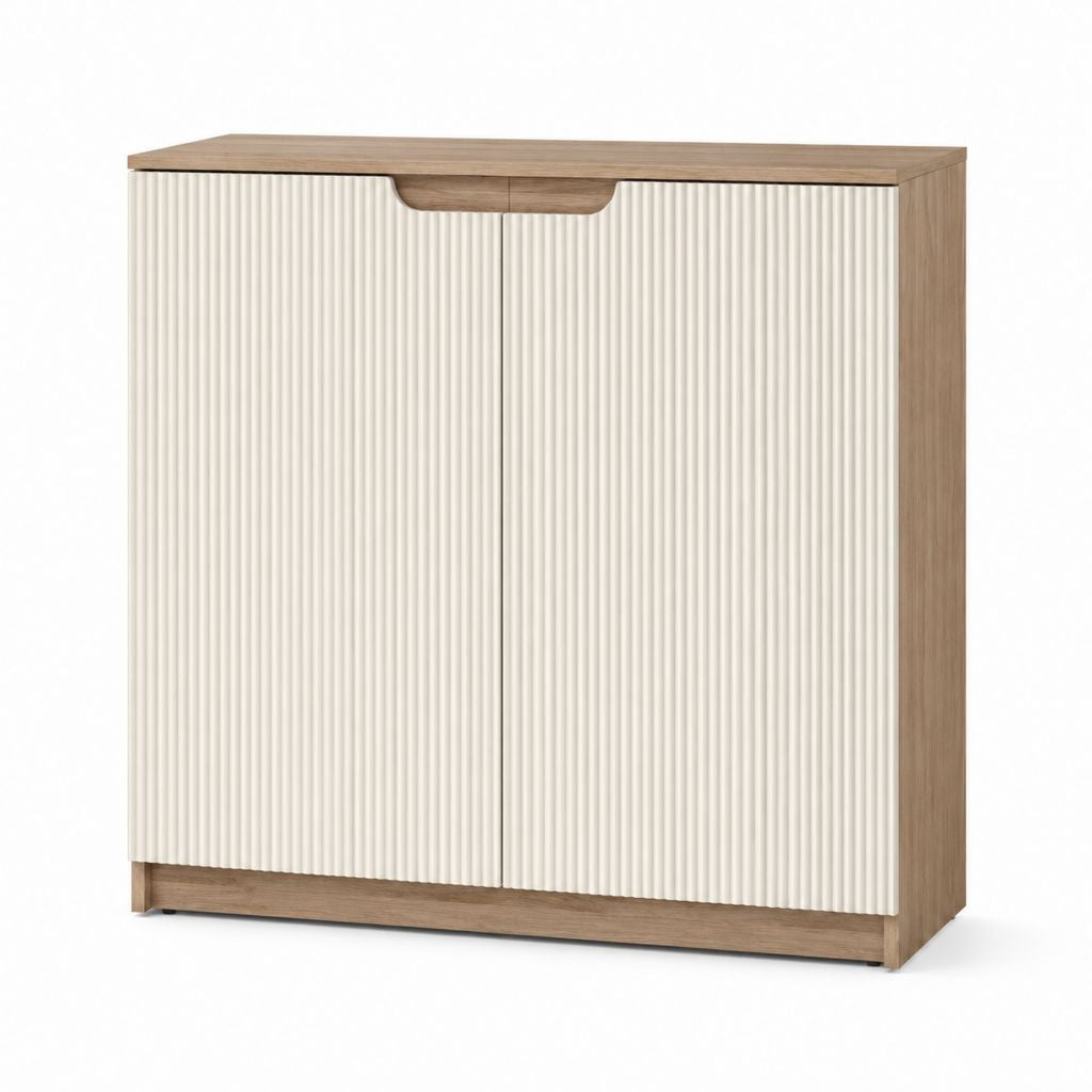 Sideboard in Eiche Natur und Cremeweiß aus Spanplatte und MDF 80 x 40 x 100 cm