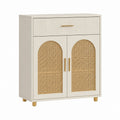Sideboard Schrank Weiß mit Rattan 80 x 40 x 90 cm