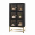 Vitrine Schwarz MDF Riffelglas rechteckig 80 x 40 x 180 cm