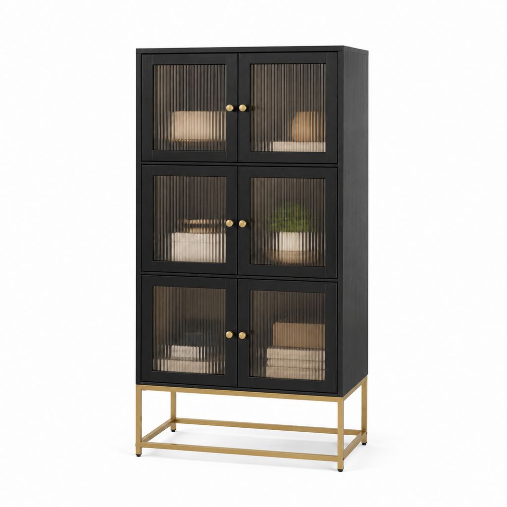 Vitrine Schwarz MDF Riffelglas rechteckig 80 x 40 x 180 cm