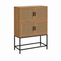 Sideboard Highboard rechteckig in Eichenoptik mit Rattangeflecht und Stahlgestell 80 x 40 x 140 cm