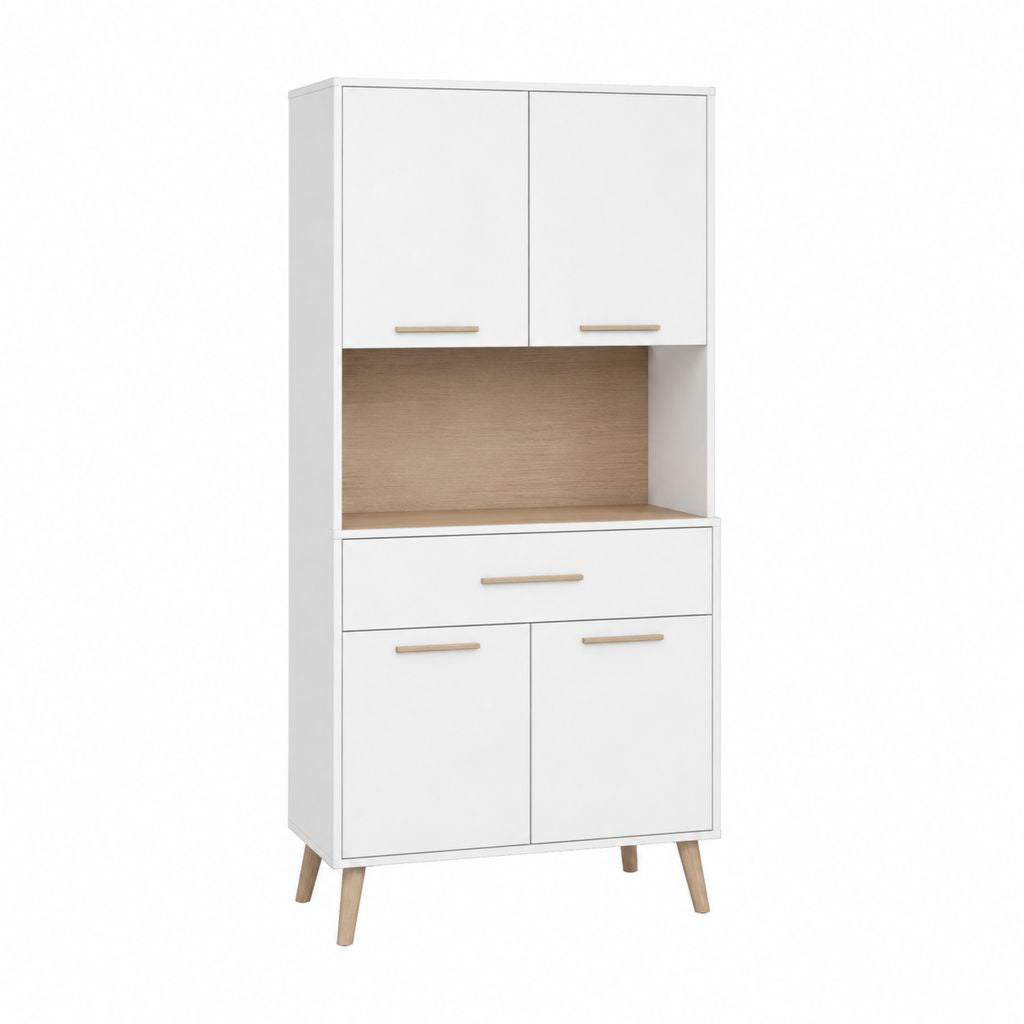 Küchenschrank Weiß Eicheoptik aus Spanplatte mit 4 Türen 1 Schublade 80 x 40 x 180 cm