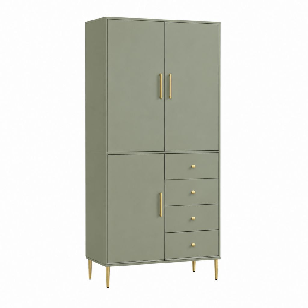 Highboard mit 3 Türen und 4 Schubladen Olivgrün MDF rechteckig 80 x 40 x 180 cm